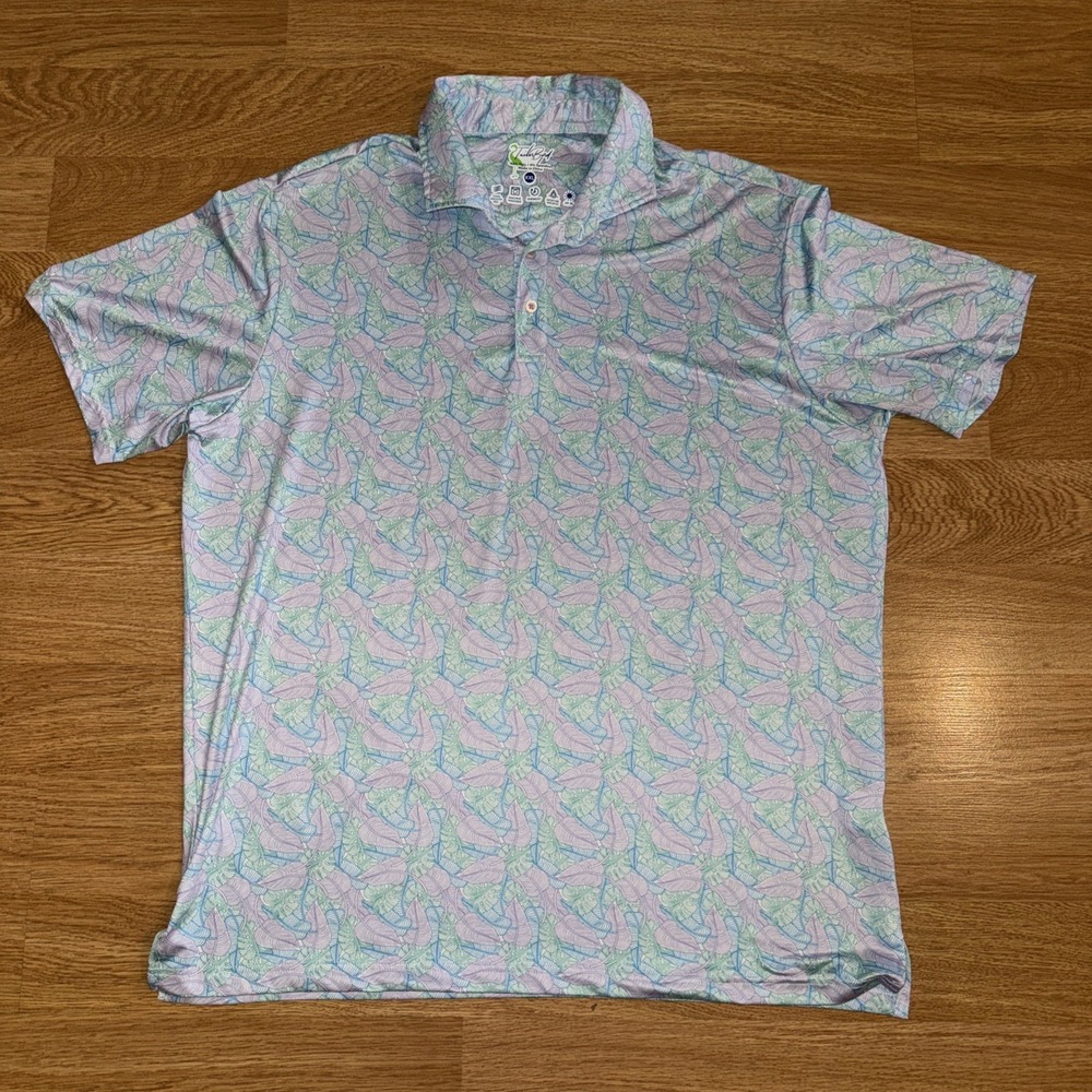 TailorByrd Golf Polo Shirt Men's XXL Multicolor‎ Leaf Pattern Performance SPF 30